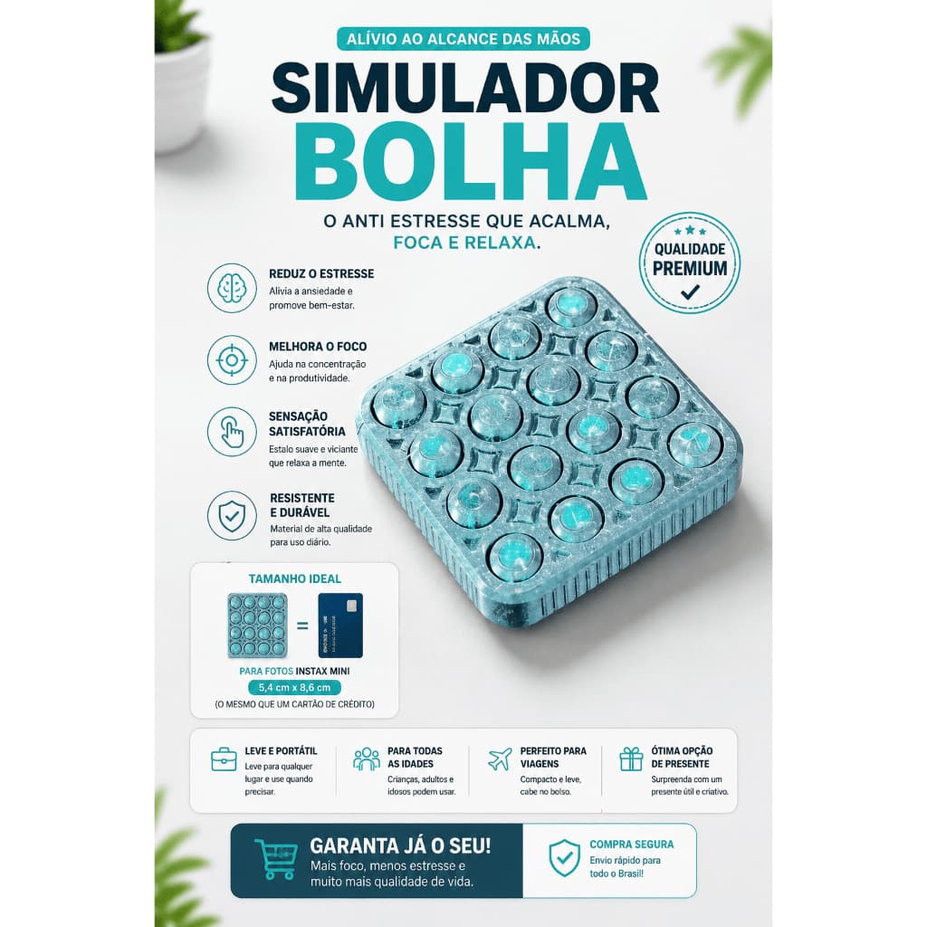 FIDGET SIMULADOR DE ESTOURAR PLÁSTICO BOLHA REUTILIZÁVEL | ANTIESTRESSE | RELAXANTE