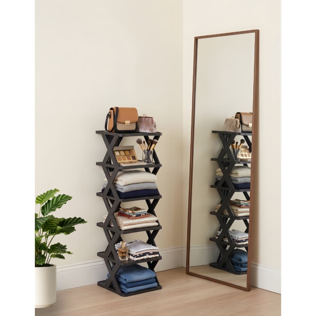 Organizador Vertical 6 Níveis em Plástico, Sapateira, Design Compacto, Alta Capacidade,  83 x 26 x 26 cm