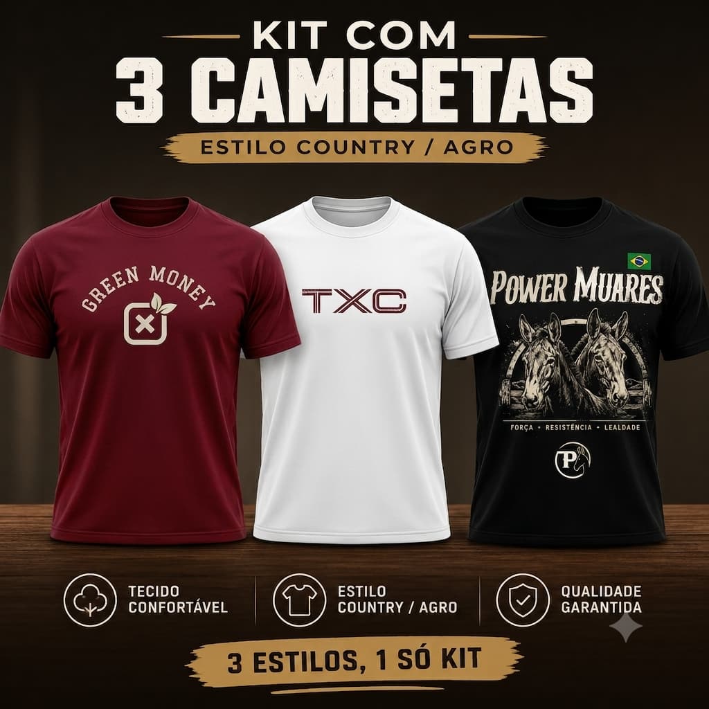Kit 3 Camiseta Plus Size P ao G5  Texana-TX Muladeiros Básica streetwear Rodeio agro country lançamento 100%algodão