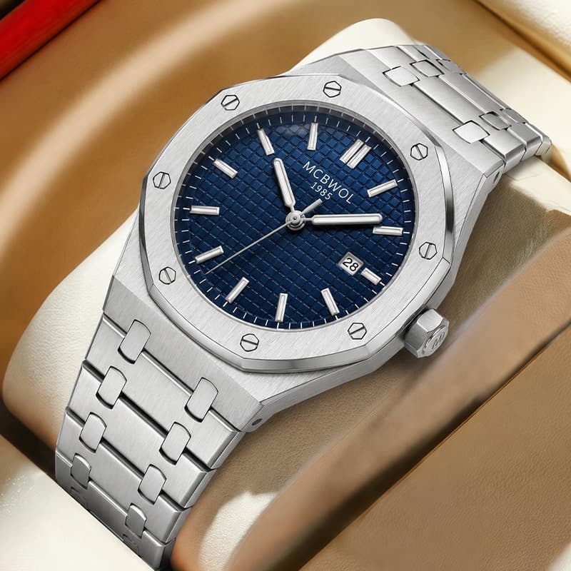 Relógio Masculino Quartz 2609 Premium Pulseira Aço Fivela Borboleta 3ATM Data Movimento Importado Presente Masculino