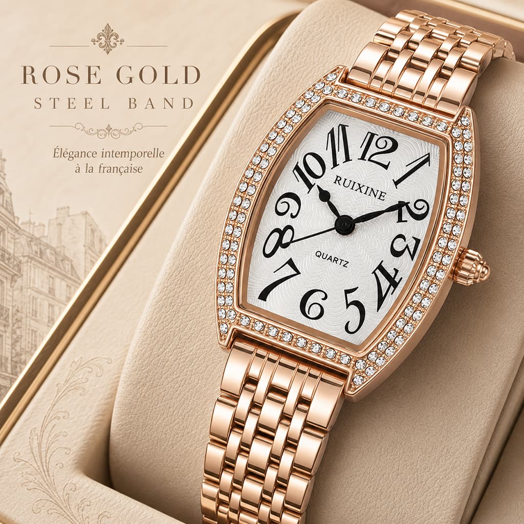 Relógio Feminino Ruixine Luxo Elegante Quartzo Aço Inoxidável Impermeável Casual Moda