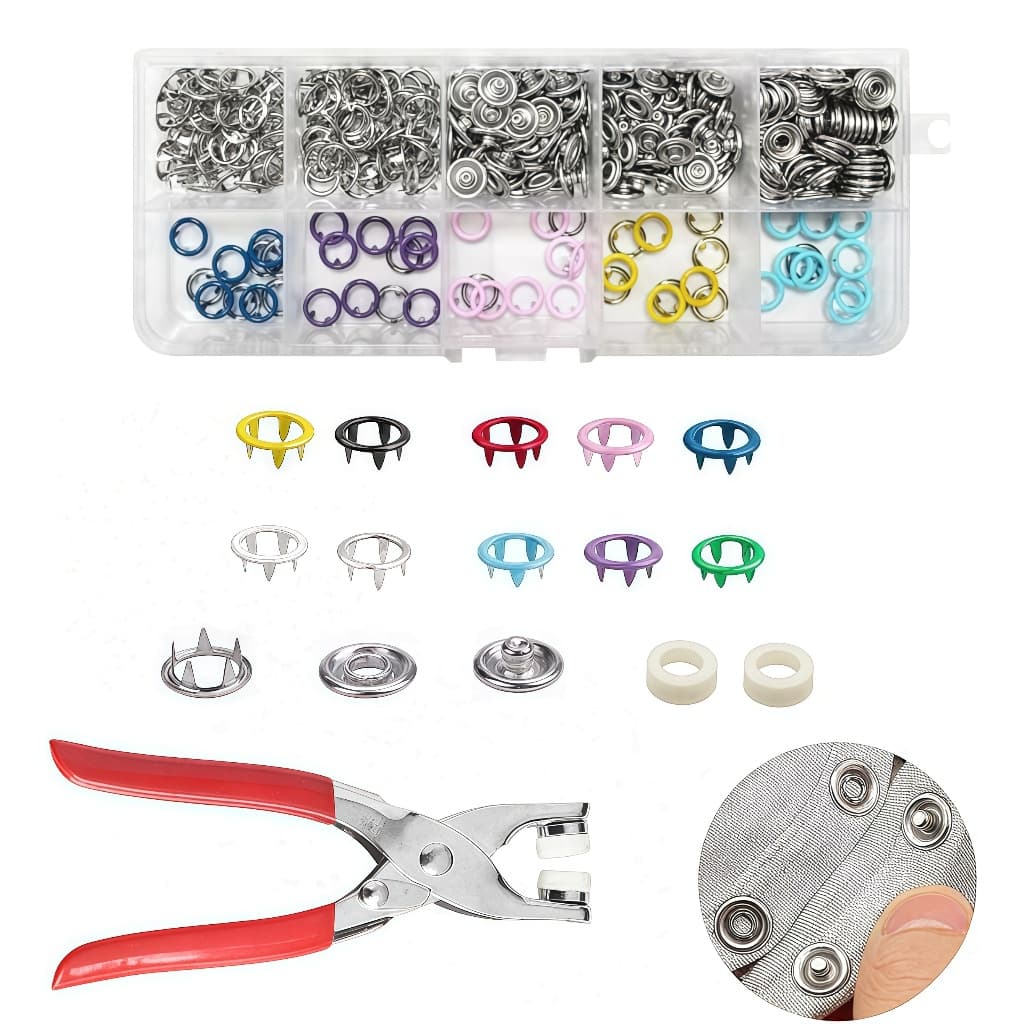 Kit Botão Snap 100 Peças com Pinças Reutilizável Para Roupas DIY Varias Cores Modelo Universal