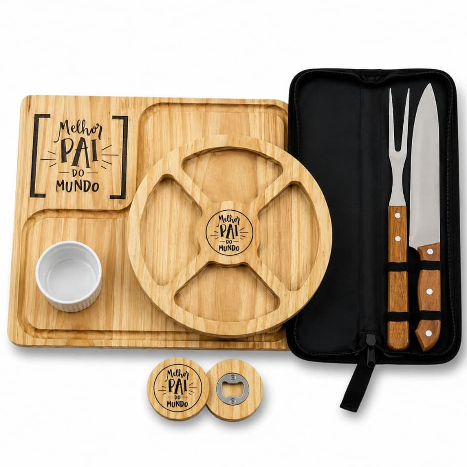Tábua com Ramekin e Petisqueira Personalizada Dia dos Pais com Abridor