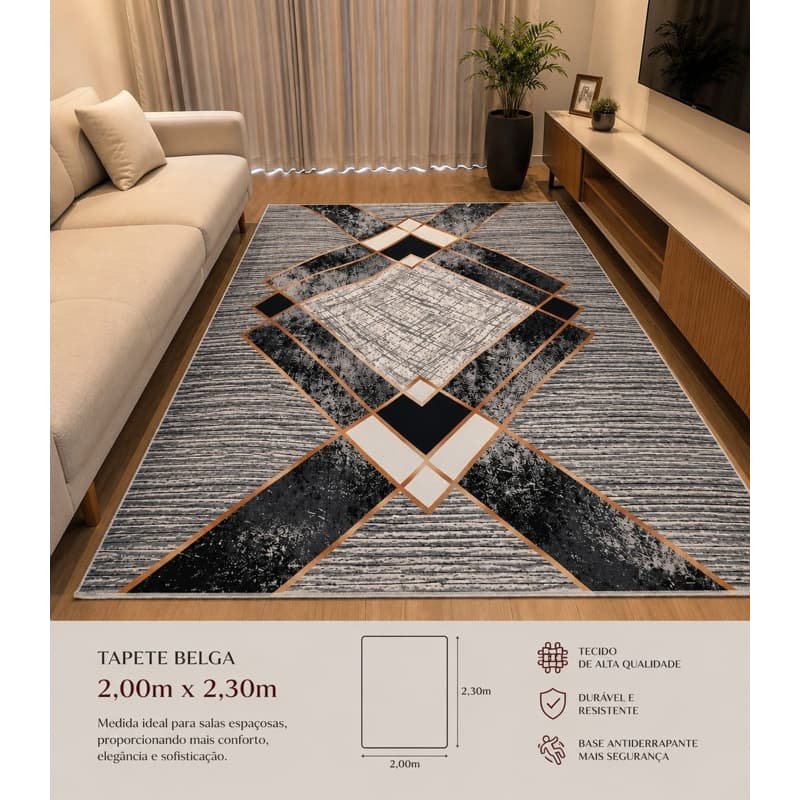 Tapete Belga Estampado 2,30 x 2,00m Para Sala Quarto De Luxo - Lançamentos Exclusivos