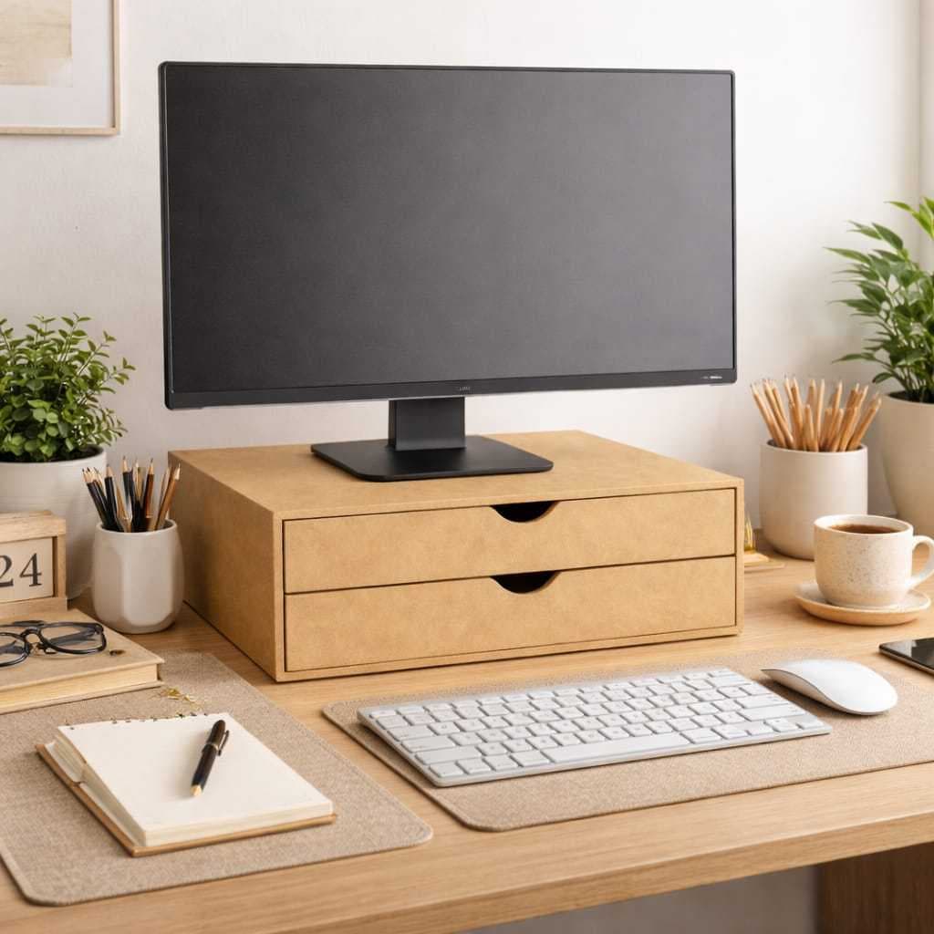 Organizador Gaveteiro De Folhas A4 2 e 3 Gavetas MDF Crú Para Folhas Documentos e Acessórios