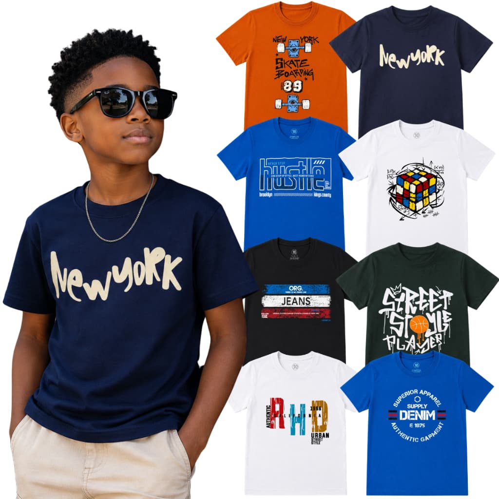 Camiseta Juvenil Menino Sortido Manga Curta Tamanho 10 ao 16 | Blusa Juvenil Menino Masculino Verão