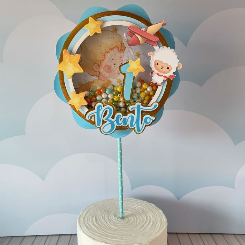 ​✨Topo de Bolo Shaker 3D Luxo - Pequeno Príncipe - Papelaria Personalizada - Lembrancinha de Festa