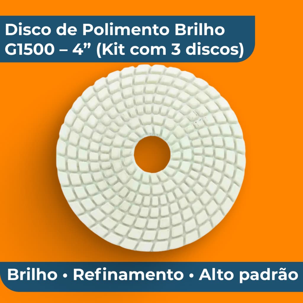 Kit 3 Discos Diamantados Cortag Brilho d'Água G1500 100 mm para Polir Mármore Granito e Pedras Pro