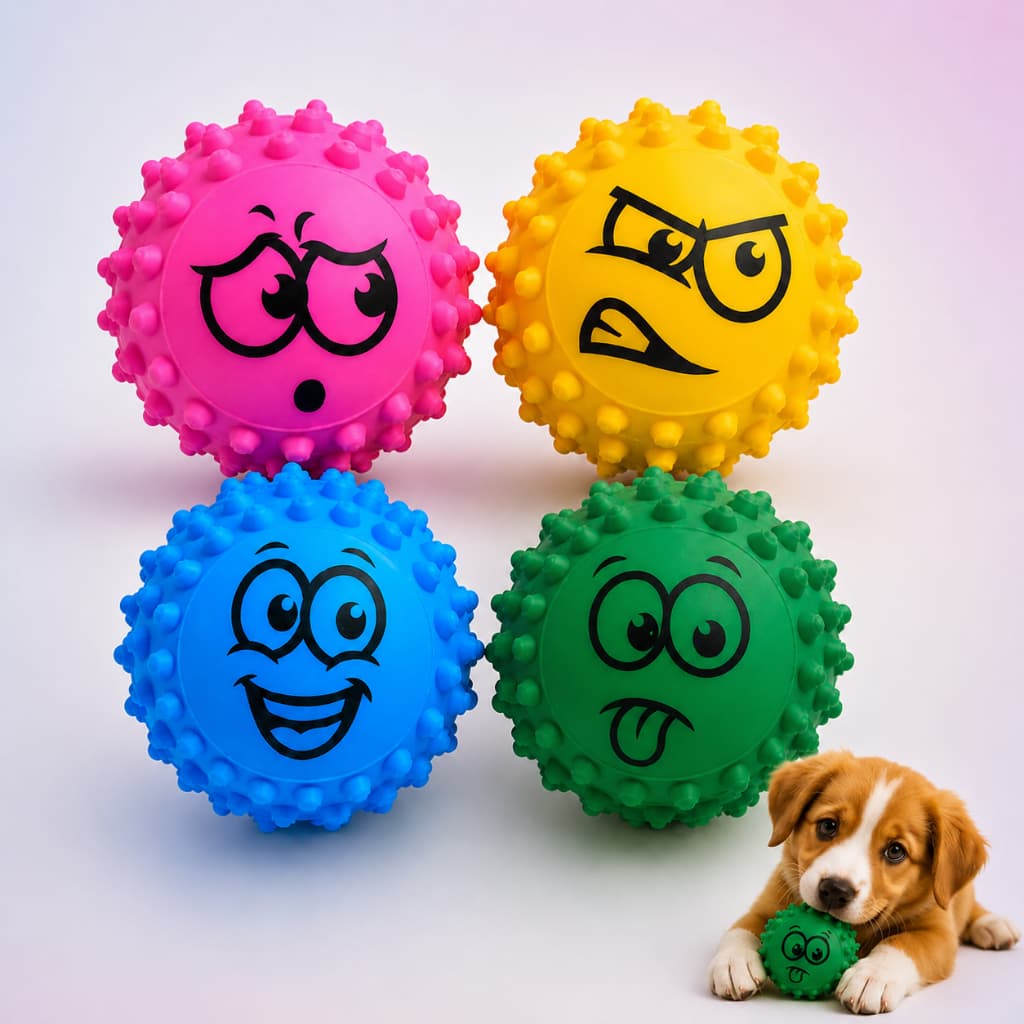 Kit 2 Bolinhas para Cachorro Mordedor com Carinhas Divertidas