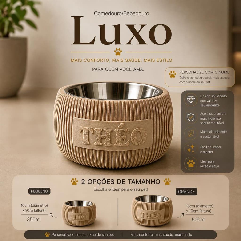 Comedouro Pet com Nome Personalizado | Bowl Inox para Cães e Gatos