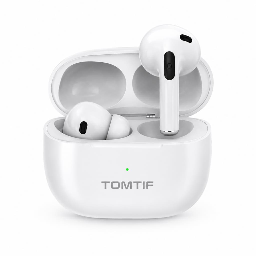 Fone de Ouvido Bluetooth TOMTiF Air 14 Pro TWS Sem Fio Touch DNS Bluetooth 5.2 Branco