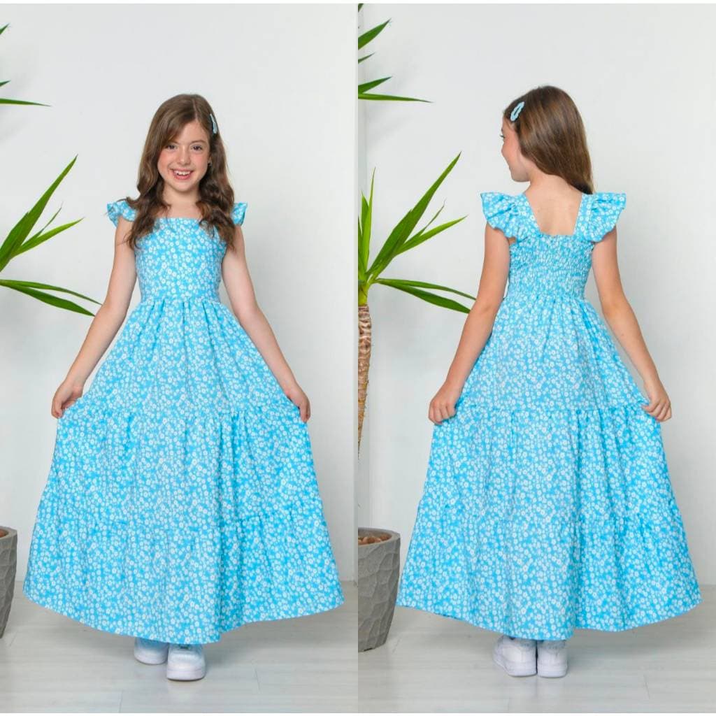 Vestido floral juvenil modelo longo três marias