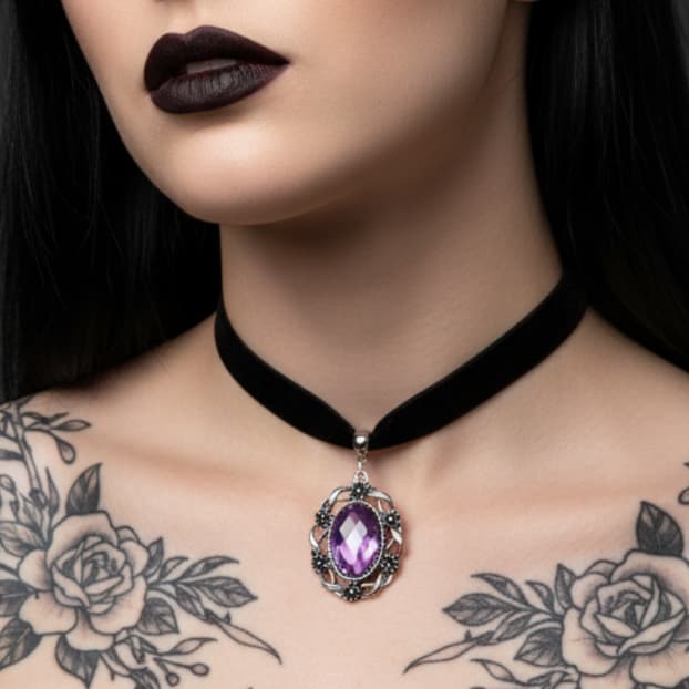 Gargantilha Choker Camafeu Gótico Vitoriano Veludo Preto Dark