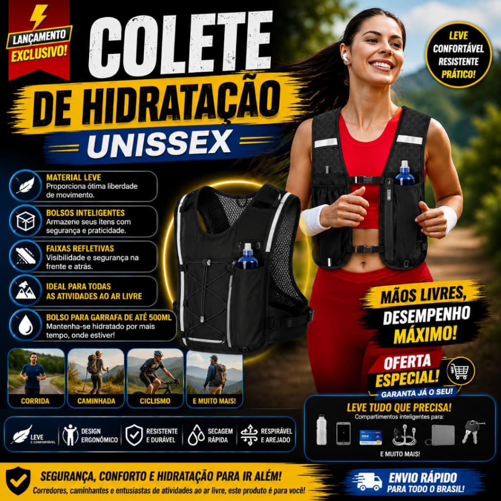 Colete de Hidratação Unissex/Mochila Porta Água e Objetos/Mochila Neoprene Tam M (MOH-01)