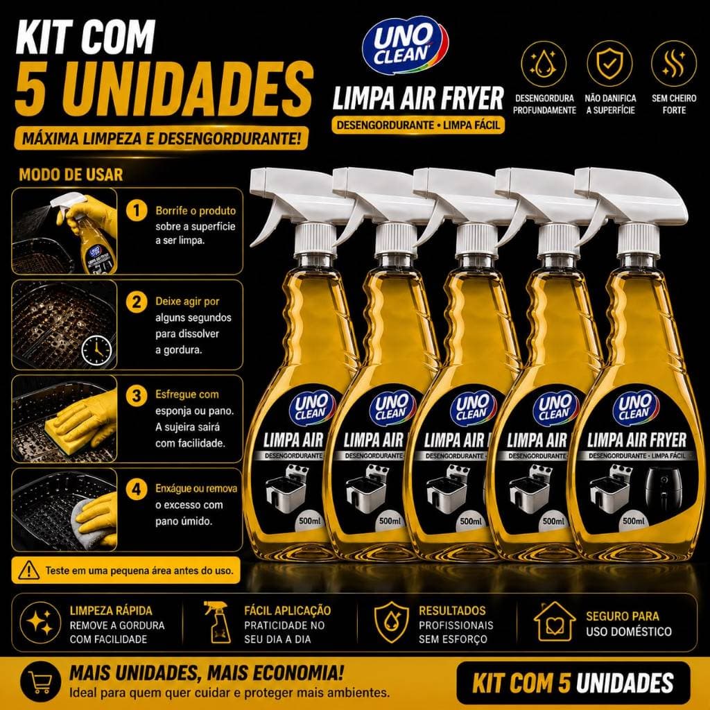 Kit 5 Spray Limpa Air Fryer Alto Poder De Limpeza, Dissolve A Gordura Limpeza Sem Esforço 500ml Provita