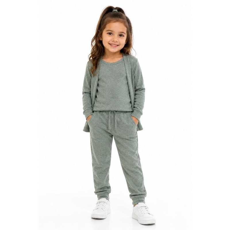 Conjunto Infantil 3 Peças Cardigan Regata e Calça Moletinho