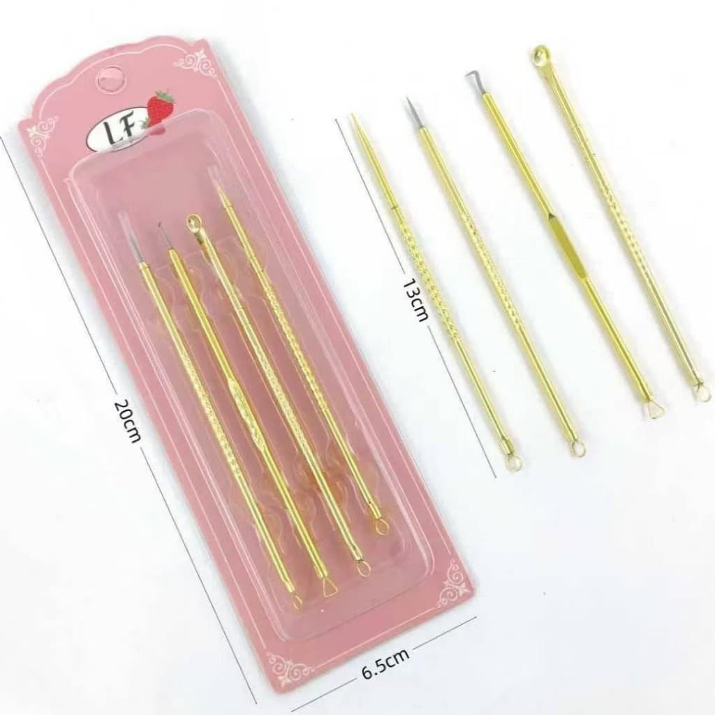 Kit 4 Peças Agulha Removedora de Cravos e Espinhas Dourada - Ferramenta de Limpeza Facial Profissional