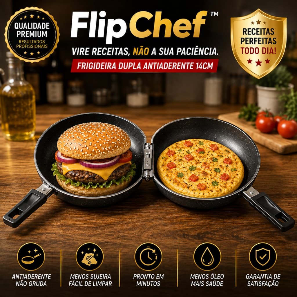 Frigideira Dupla Antiaderente 14cm Hamburgueira Omeleteira Alumínio Para Hambúrguer Omelete Queijo Sanduíche FlipChef™