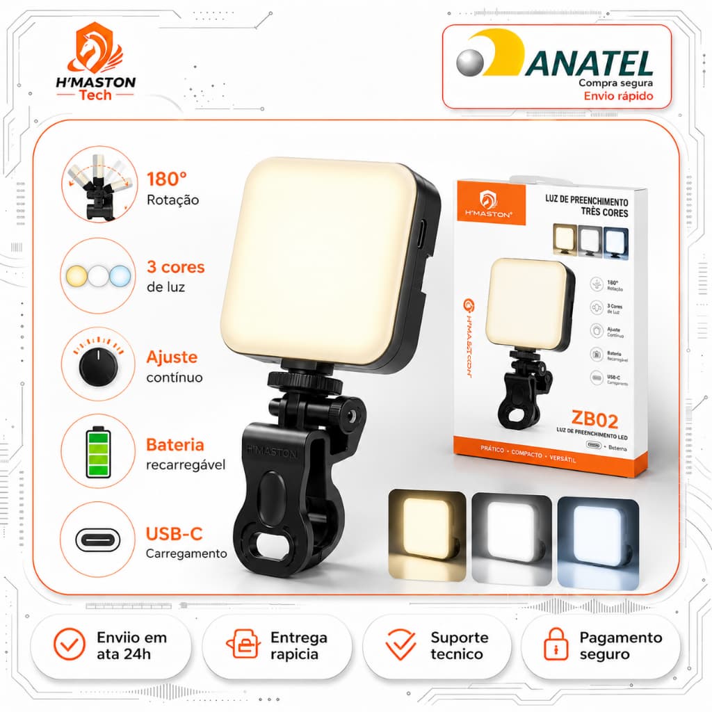 H'maston Ring Light Luz De Led Portátil Luz Para Fotos Profissional Luz Portátil Para Foto Led Portatil Hingh Light ZB01