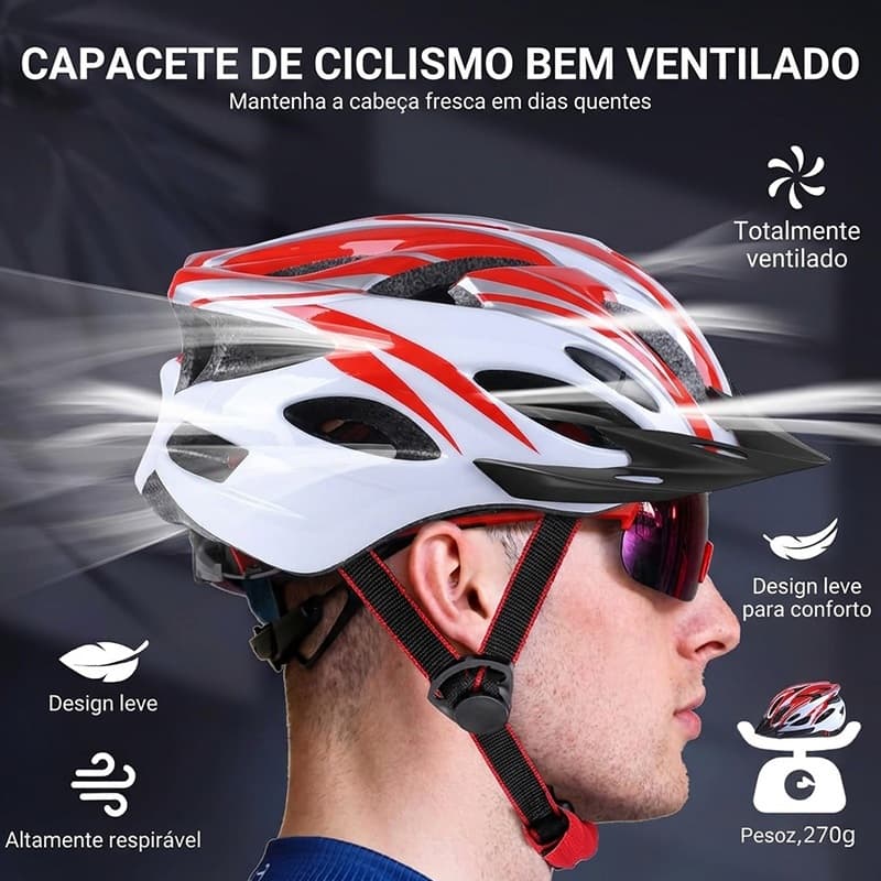 Capacete de bicicleta extremamente durável e leve, ajustável e unissex.