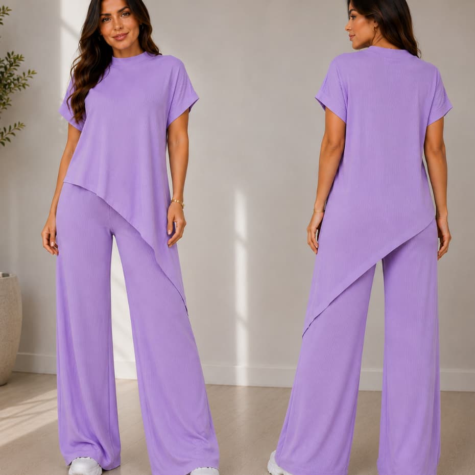 Conjunto femenino Calça Pantalona Longa Blusa Assimetrica Conjunto Casual E Elegante