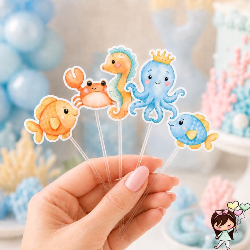 Kit toppers para docinhos Fundo do Mar| Decoração de docinhos | Festa Fundo do Mar