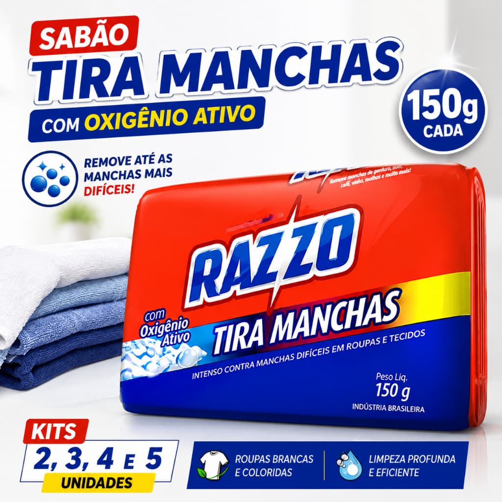 Sabão Tira Manchas Razzo 150g Oxigênio Ativo Kits 2 3 4 ou 5 Unidades Lavanderia
