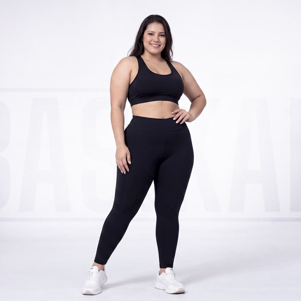 Calça Legging Plus Size Suplex Cintura Alta Academia Fitness Preta G1 ao G3