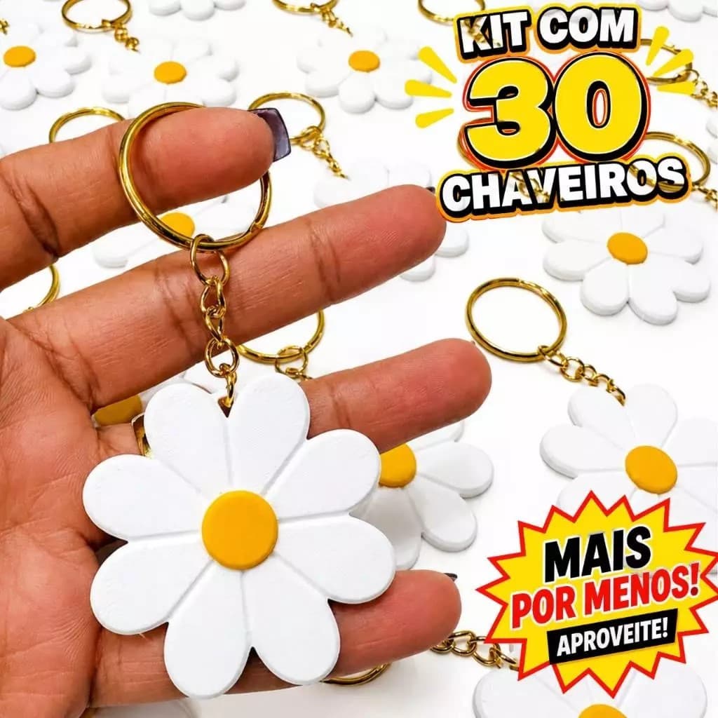 Chaveiro Margarida Branca, Perfeito para lembrancinhas, Mimos, Eventos, Presentear, Lindo Acessorio Feminino, Brindes