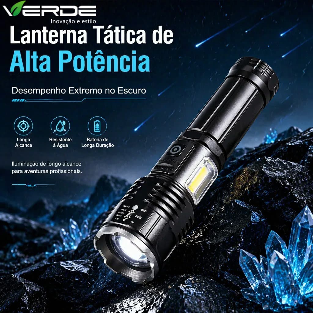 Lanterna P160 Tática Mais Forte Do Mundo Sitio Fazenda Acampamento Camping Segurança Recarregável USB