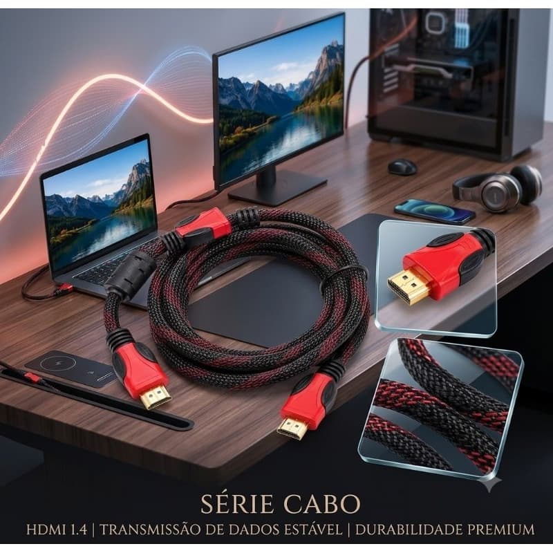 Cabo HDMI 1.4 1,8M com Malha LE-6612 | HDMI x HDMI para TV, PS4, PS5 e Xbox