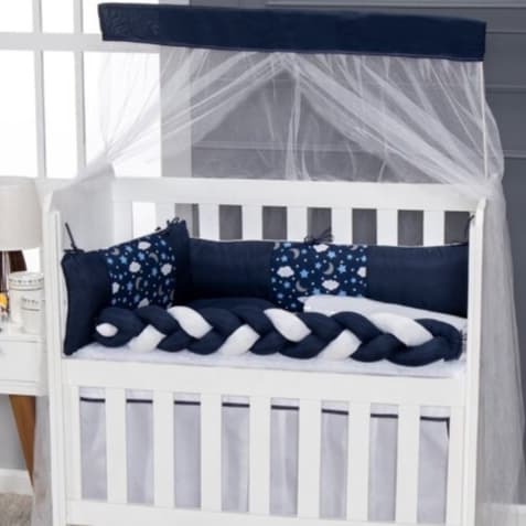 Kit Berço Menino ou Menina 5 Peças Portátil com Trança Enxoval de Bebe Decoração para Quarto Infantil