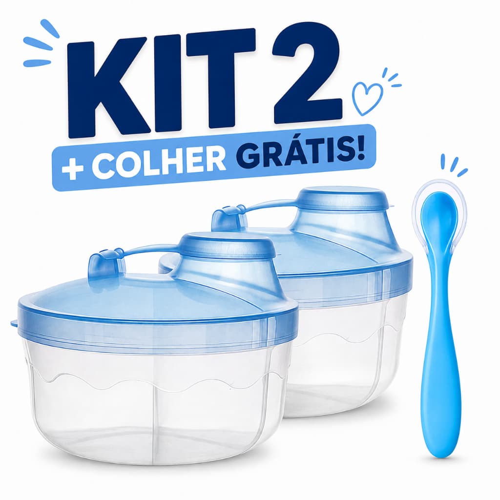 Kit 2 Porta Leite em Pó para bebê + Colher ponta de Silicone