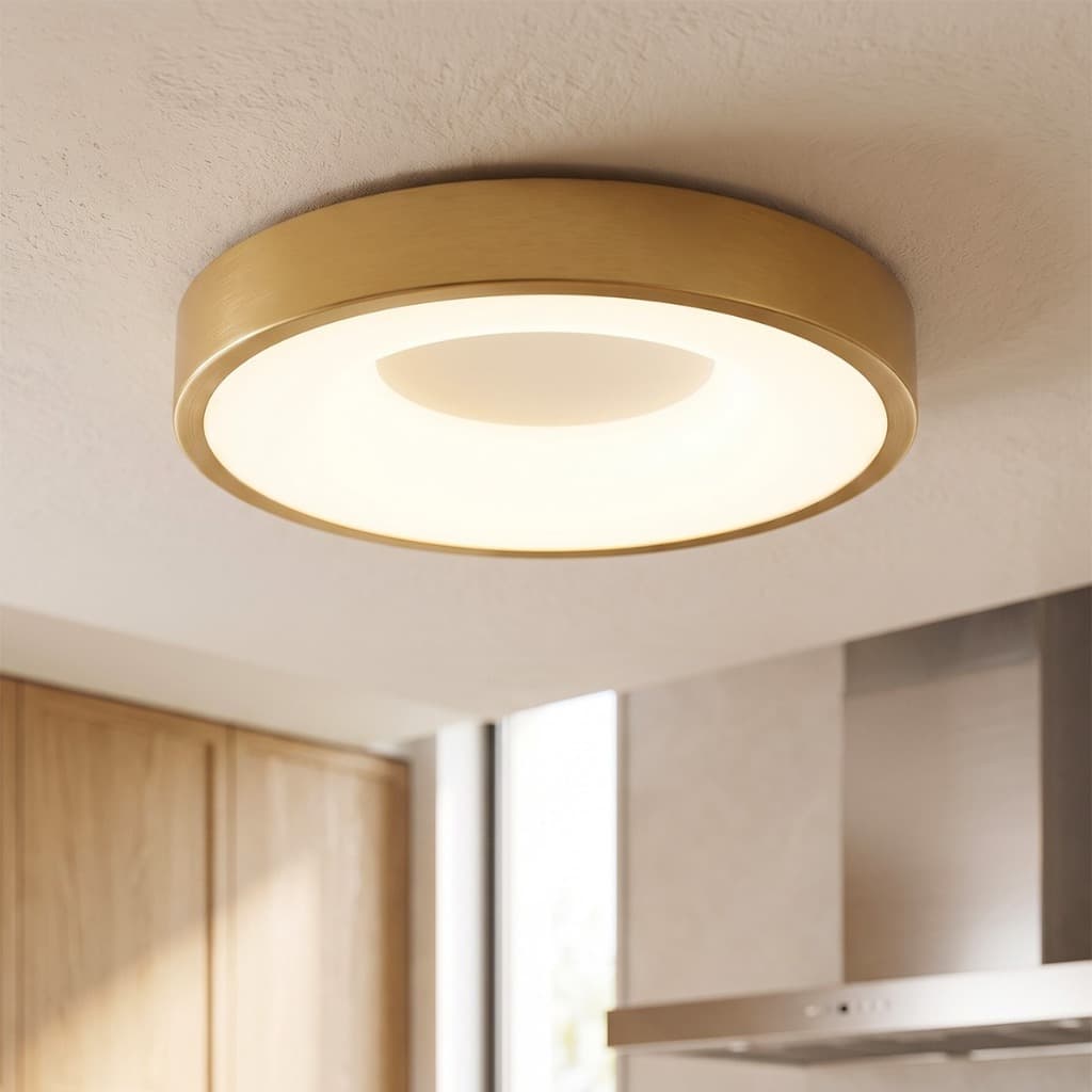 Luminária Plafon Led Minimalista 30cm Dourado 3 Tons Luz Teto Sala Quarto