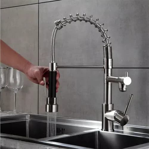 Torneira Gourmet Misturadora Monocomando Inox Luxo Premium Acabamento Brilhante Cor Cromado e Preto Fosco