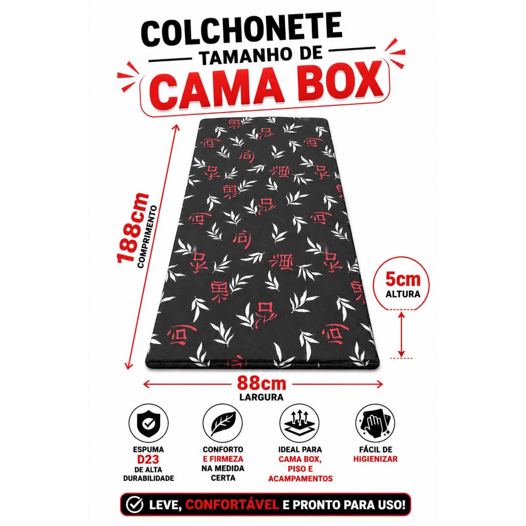 Colchonete de Solteiro Medidas 188x88x5cm Espuma Macia e Firme Colchão Extra para Chão, Colchão de Apoio Para Hóspedes