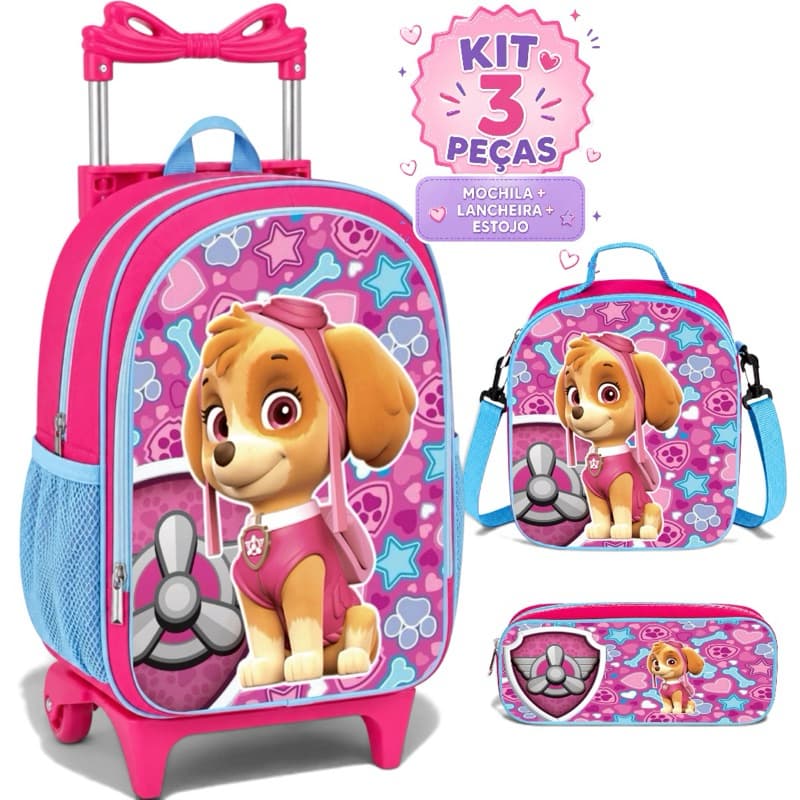 Kit Escolar Infantil Skye Rodinha Lancheira Térmica + Estojo Mochila Forro Interno - Menina - Térmica