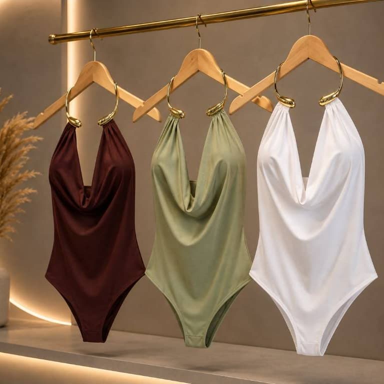 Body Feminino Decote Drapeado com Argola Luxo Tecido Premium Modelagem Perfeita Blogueira