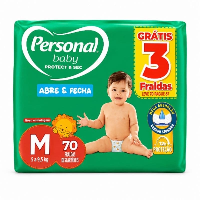 Fralda Descartável Personal Baby Protect & Sec Tam. M 70 Unidades