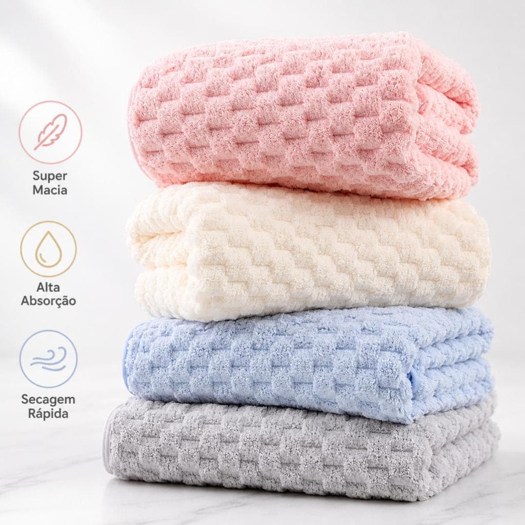 🔥Kit 4 Peças Toalhas Felpa Coral 2 Banho 70x140cm + 2 Rosto Macia Super Absorvente Secagem Rápida Varias Cores