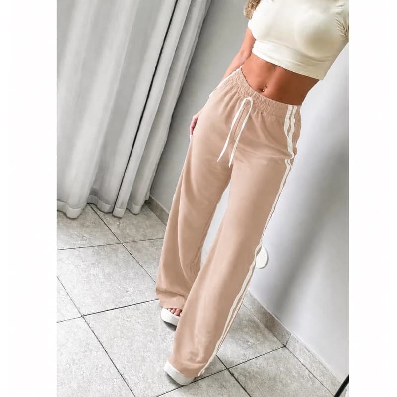 Calça Wide Leg Feminina Duna Premium Cintura Alta Com Elastico Moda Casual do P ao G3