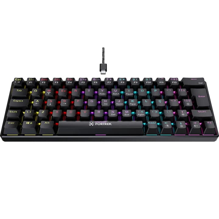 Teclado Gamer Mecânico Fortrek Gravity 65 Compact ABNT2 Switch Outemu Red USB-C Preto