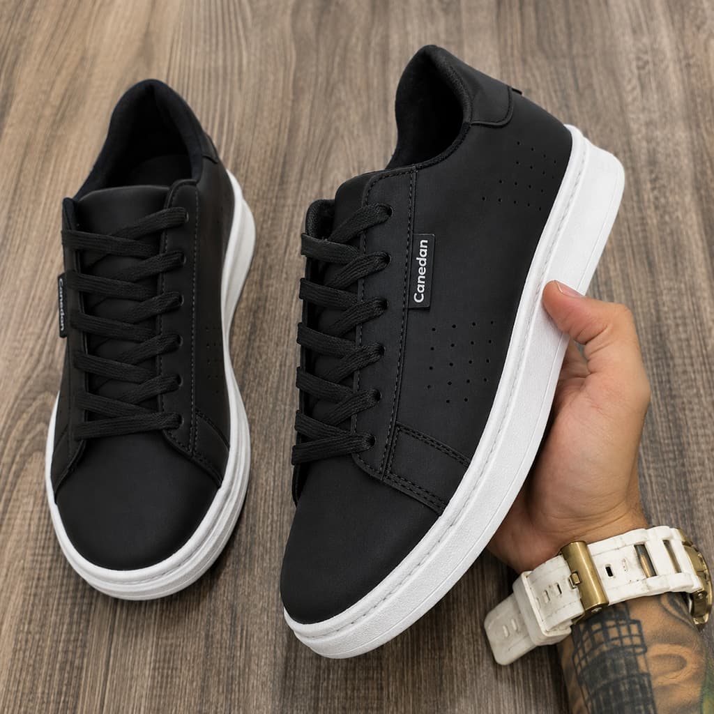 Sapatenis Masculino em Couro Sintetico Casual tenis sneaker sola reta homem dia a dia