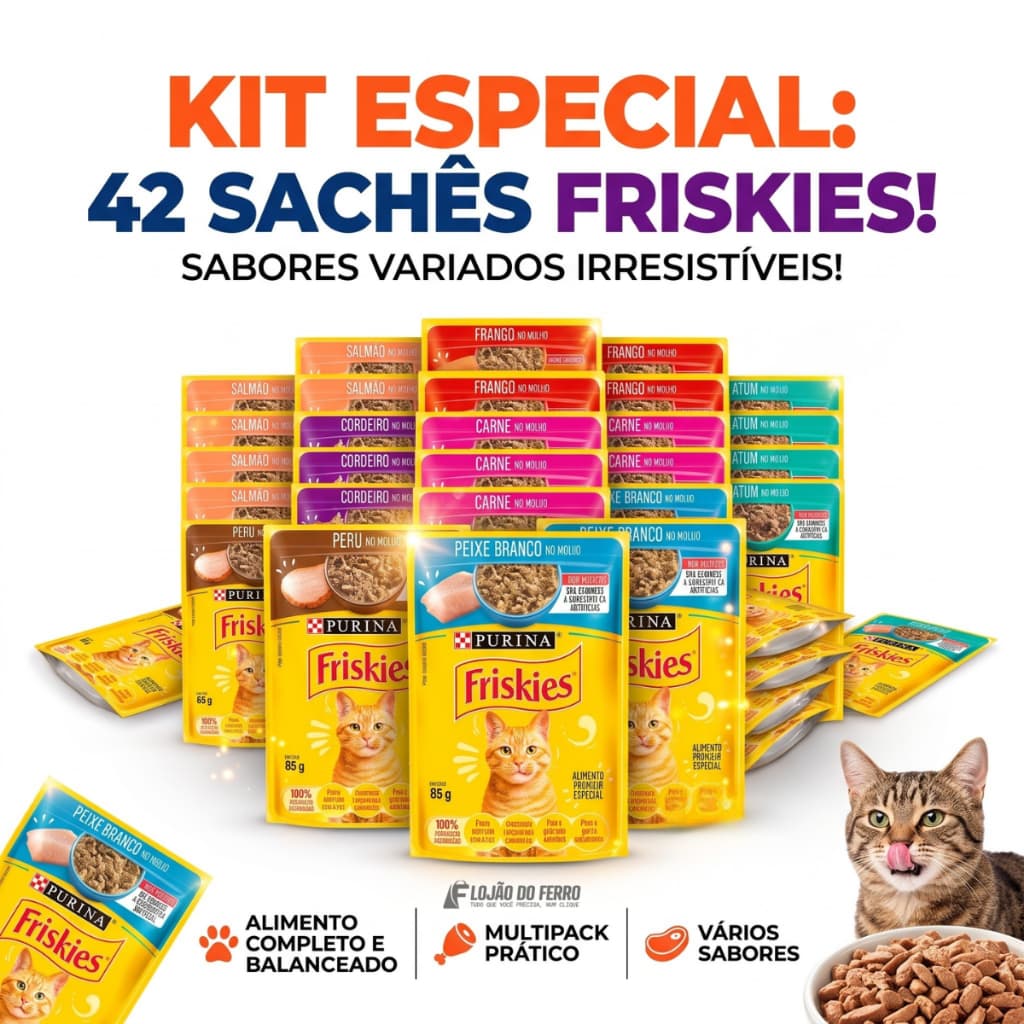 Friskies Ração Úmida Sachê 85g Sabores Sortidos Gatos Kit 42 Sachês