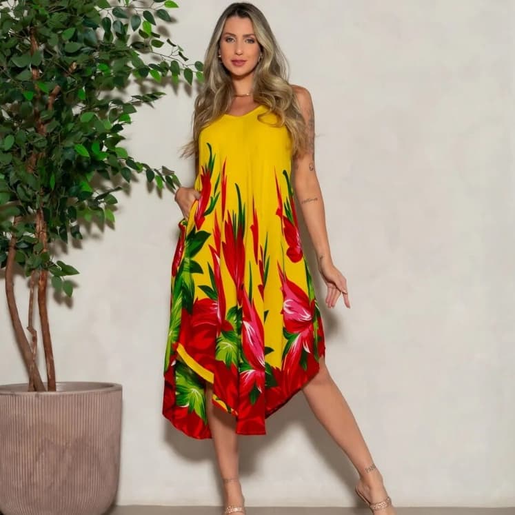 Vestido Trapézio Indiano De Ponta Florido