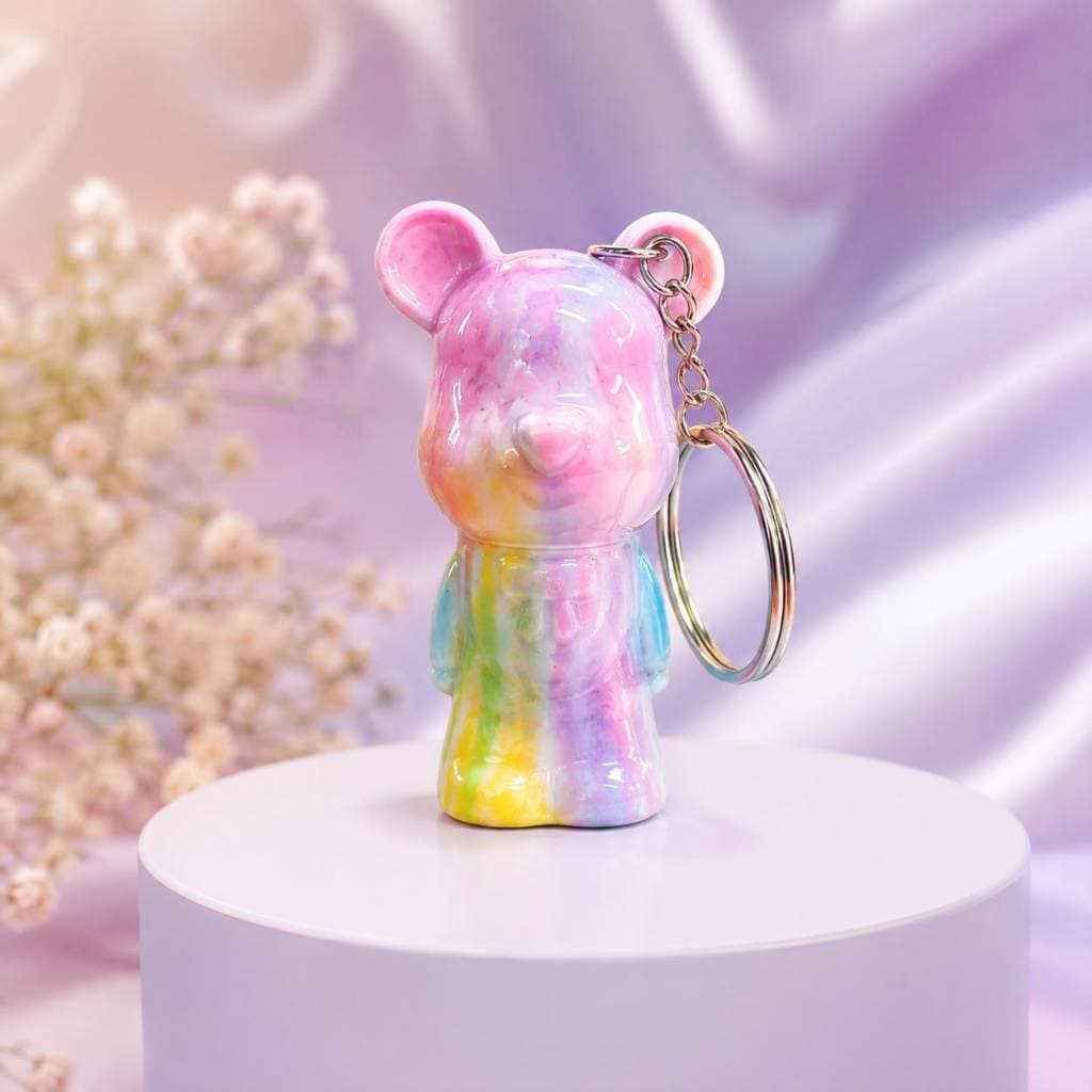 MiaMake Gloss Chaveiro Urso Teddy Tie Dye Lábios Macios e Cores Vibrantes para Acessórios de Moda com Brilho Intenso