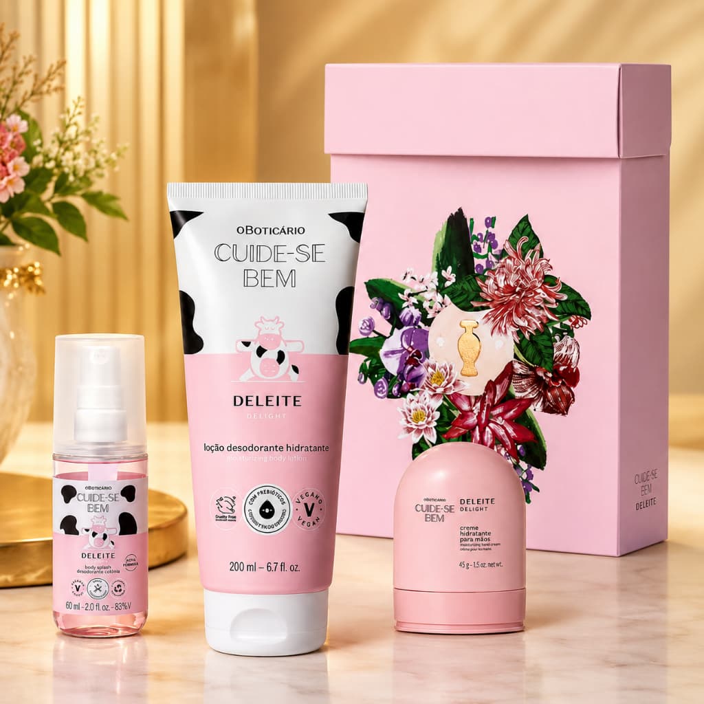 Kit Cuide-se Bem Deleite Body Splash, Loção e Creme para Mãos