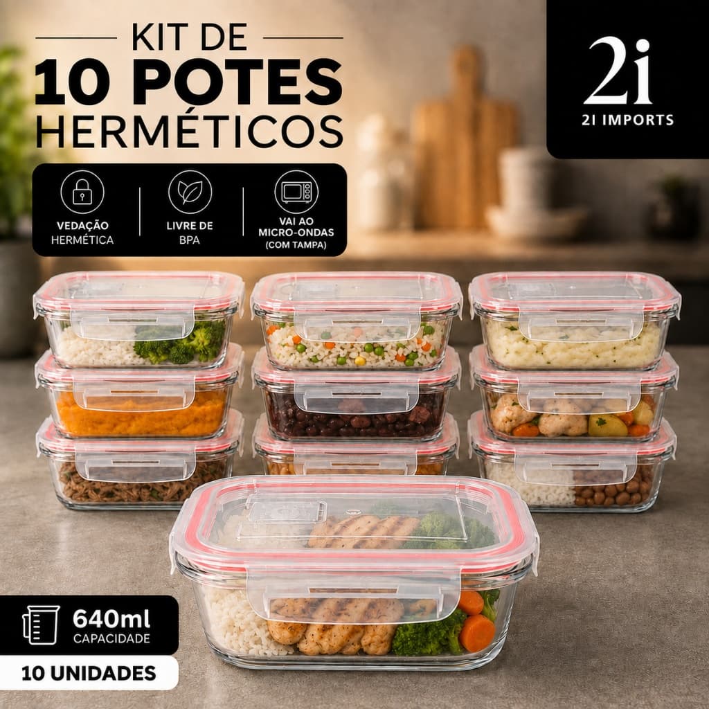 10 Potes Herméticos 640ml Vidro Borossilicato Cozinha Design Empilhável Organizador Mantimentos