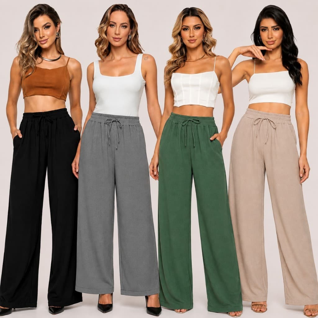 Calça Pantalona Feminina Duna com Bolso Cintura Alta Social Elegante Confortável