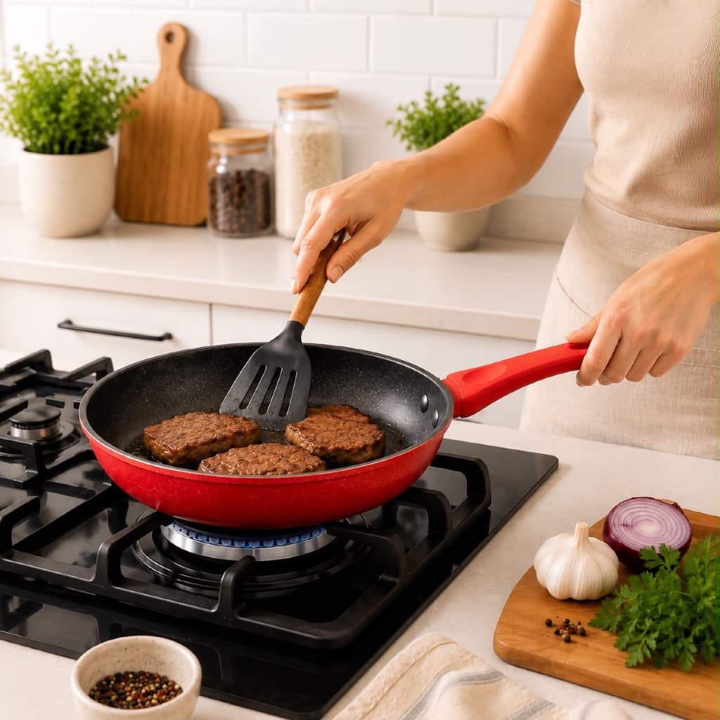 Frigideira 20cm Antiaderente Nanocerâmica Indução Vermelha Ovo Carne Peixe Cozinha Cabo Soft Touch